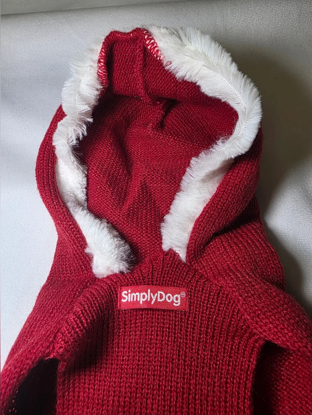 SimplyDog Knit Pompom Hoodie w/Faux Fur Trim -Sz Med